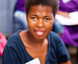 Special needs woman smiling